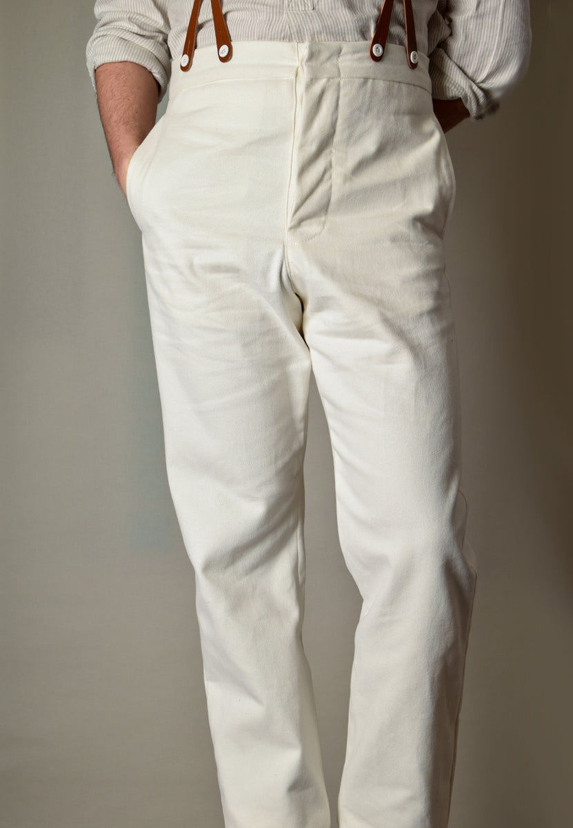 Dyeable White Cotton Drill Fishtail Back Trousers (TR105)