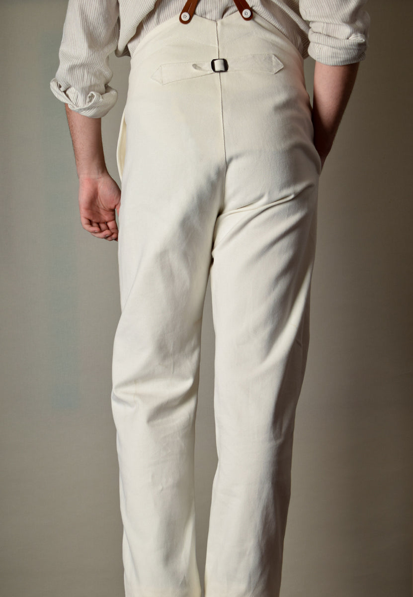 Dyeable White Cotton Drill Fishtail Back Trousers (TR105)