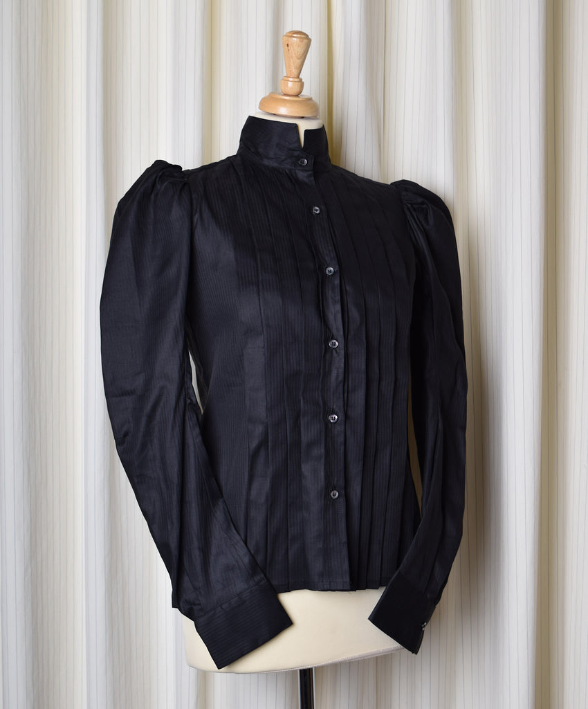 Ladies Victorian Blouse black Self Stripe (BL001)