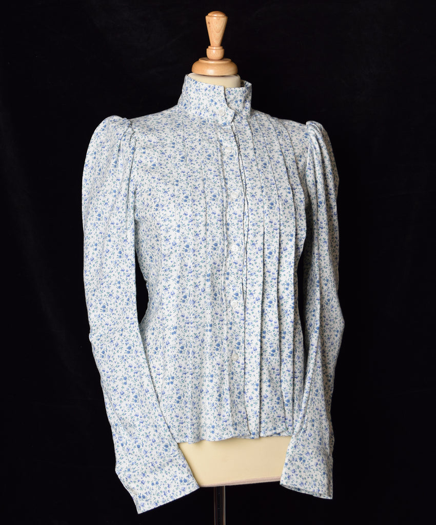 Ladies Victorian Blouse Blue Jubilee Floral - BL002