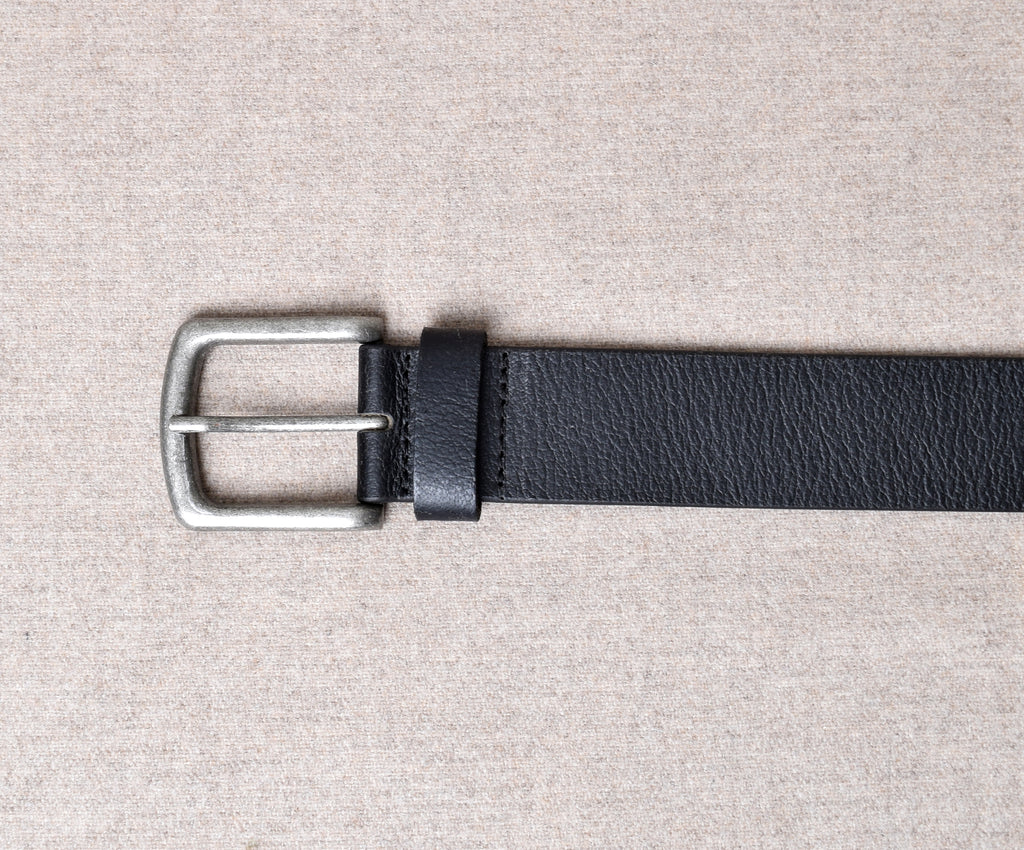 Oxford Leather Belts (BR808) - Black Flat with Silver Buckle