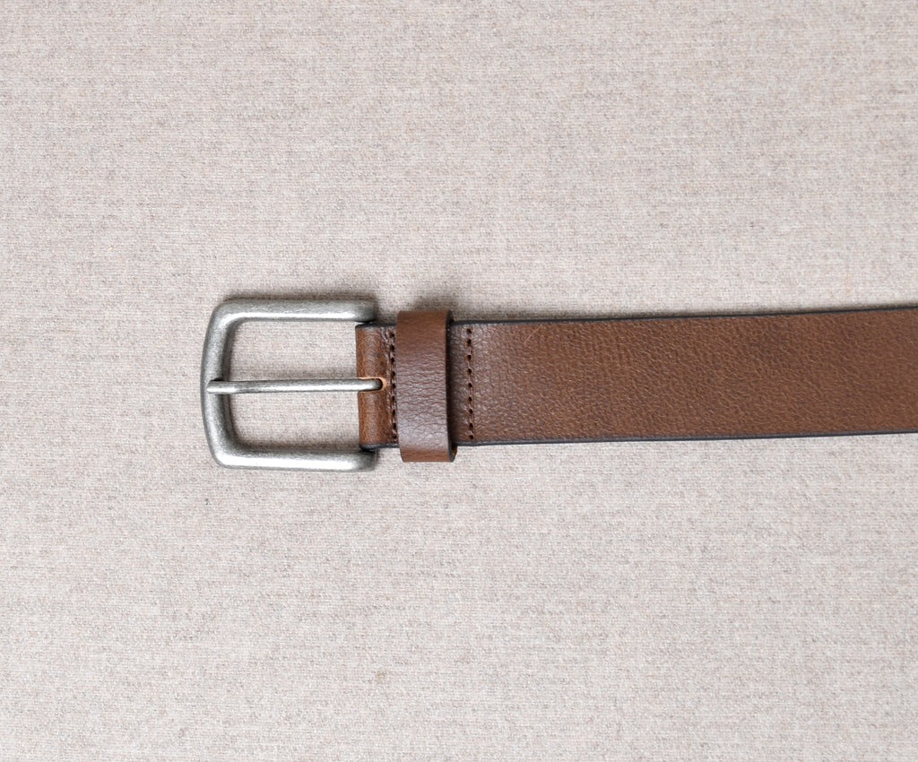 Oxford Leather Belts (BR808) - Brown Textured with Silver Buckle