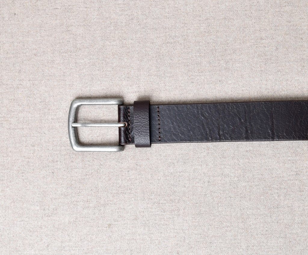 Oxford Leather Belts (BR808) - Dark Brown Textured with Silver Buckle