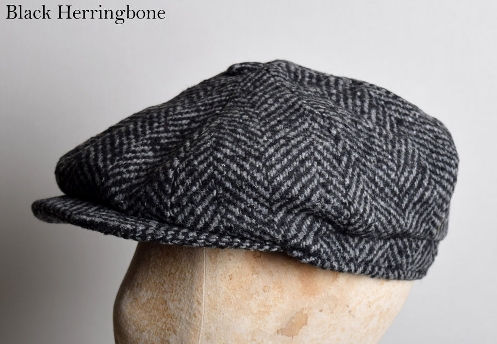 Large Scale Herringbone Traditional Eight Piece Cap (HA152) - Black Herringbone