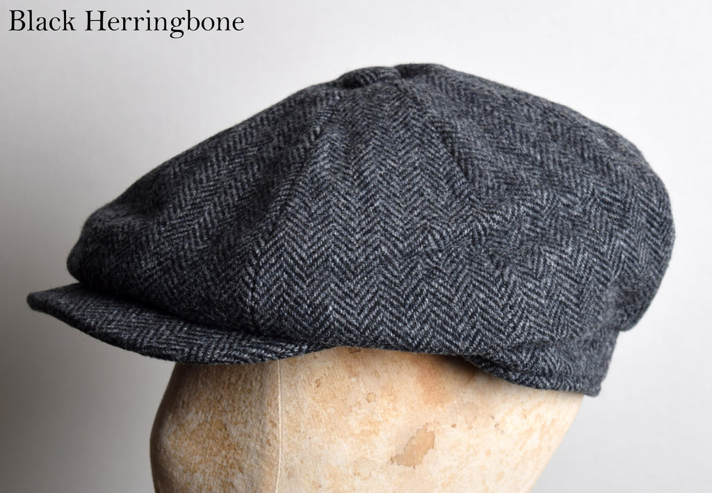 Traditional Eight Piece Cap (HA153) - Black Herringbone