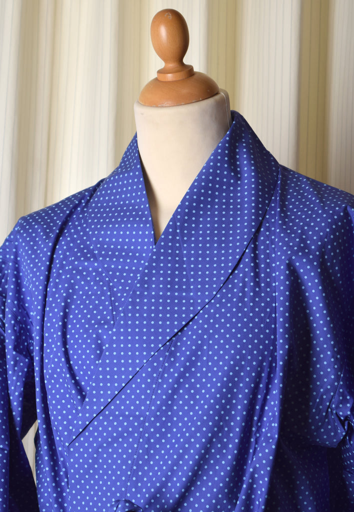 Traditional Cotton Polka Dot Dressing Gown (NW436) - Light Blue Polka