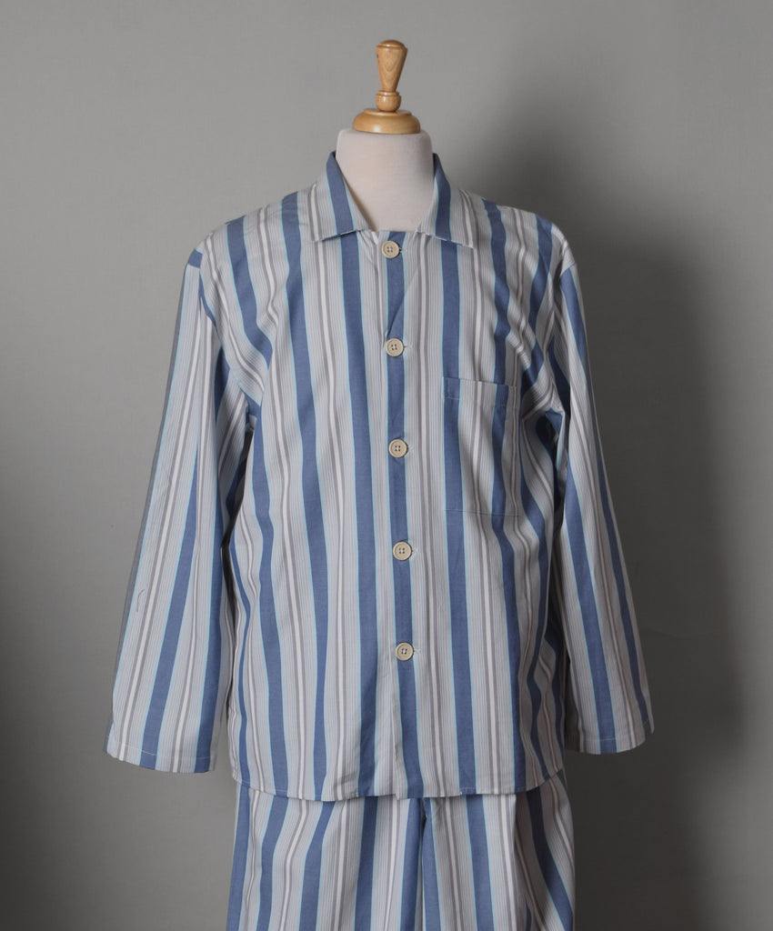 Traditional Darcy Clothing Branded Cotton Stripe Pyjamas (NW480) - Blue Turquoise