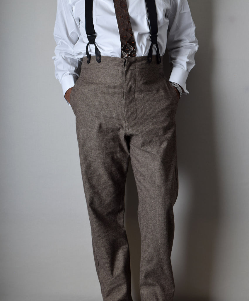 Brown Brushed Cotton Herringbone Fishtail Back Trousers (TR400) - Front