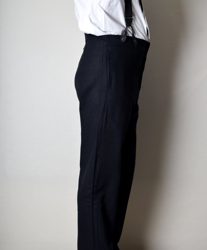 Ebony Black Brushed Cotton Herringbone Fishtail Back Trousers (TR350) - Side