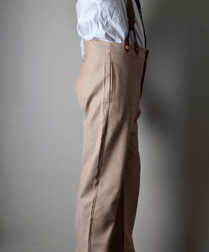 Cotton/Linen Biscuit Fishtail Back Trousers (TR450) - Side