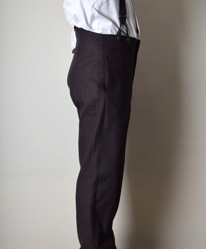 Dark Brown Brushed Cotton Herringbone Fishtail Back Trousers (TR420) - Side