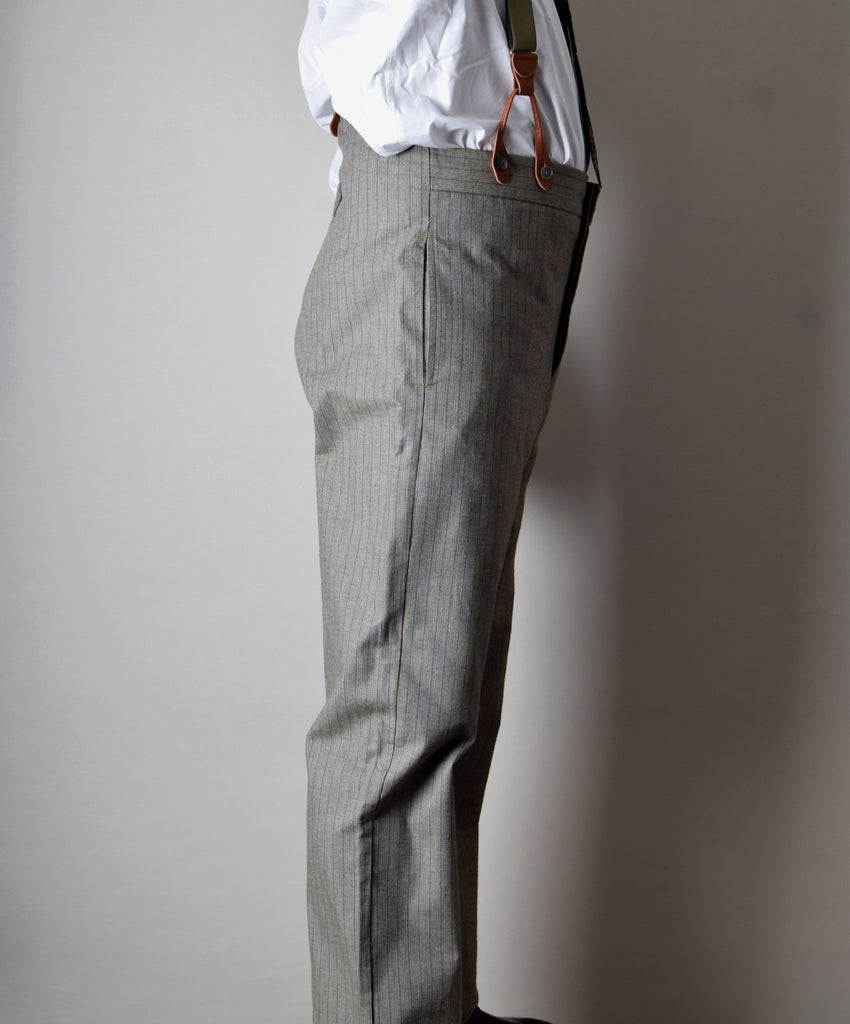 Olive/Blue Stripe Fishtail Back Trousers (TR305) - Side