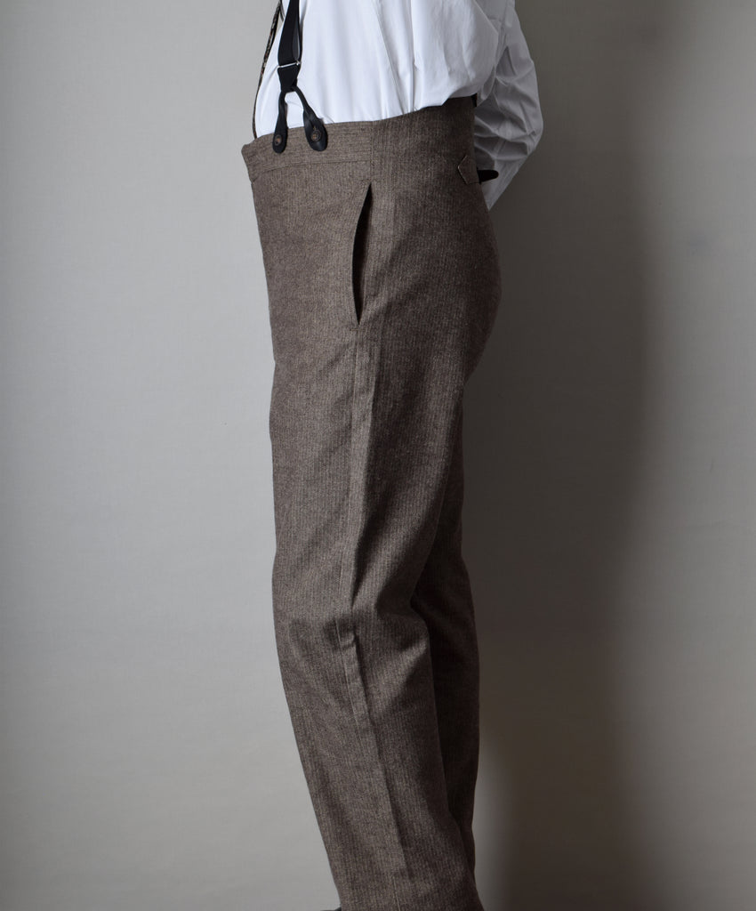 Brown Brushed Cotton Herringbone Fishtail Back Trousers (TR400) - Side