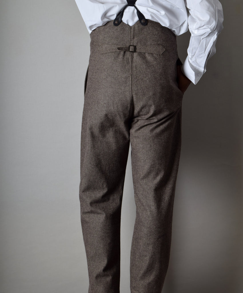 Brown Brushed Cotton Herringbone Fishtail Back Trousers (TR400) - BAck