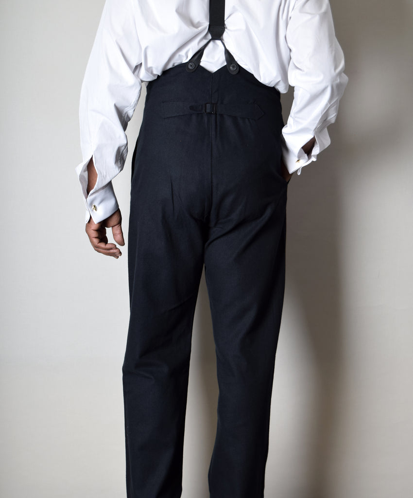 Ebony Black Brushed Cotton Herringbone Fishtail Back Trousers (TR350) - Back