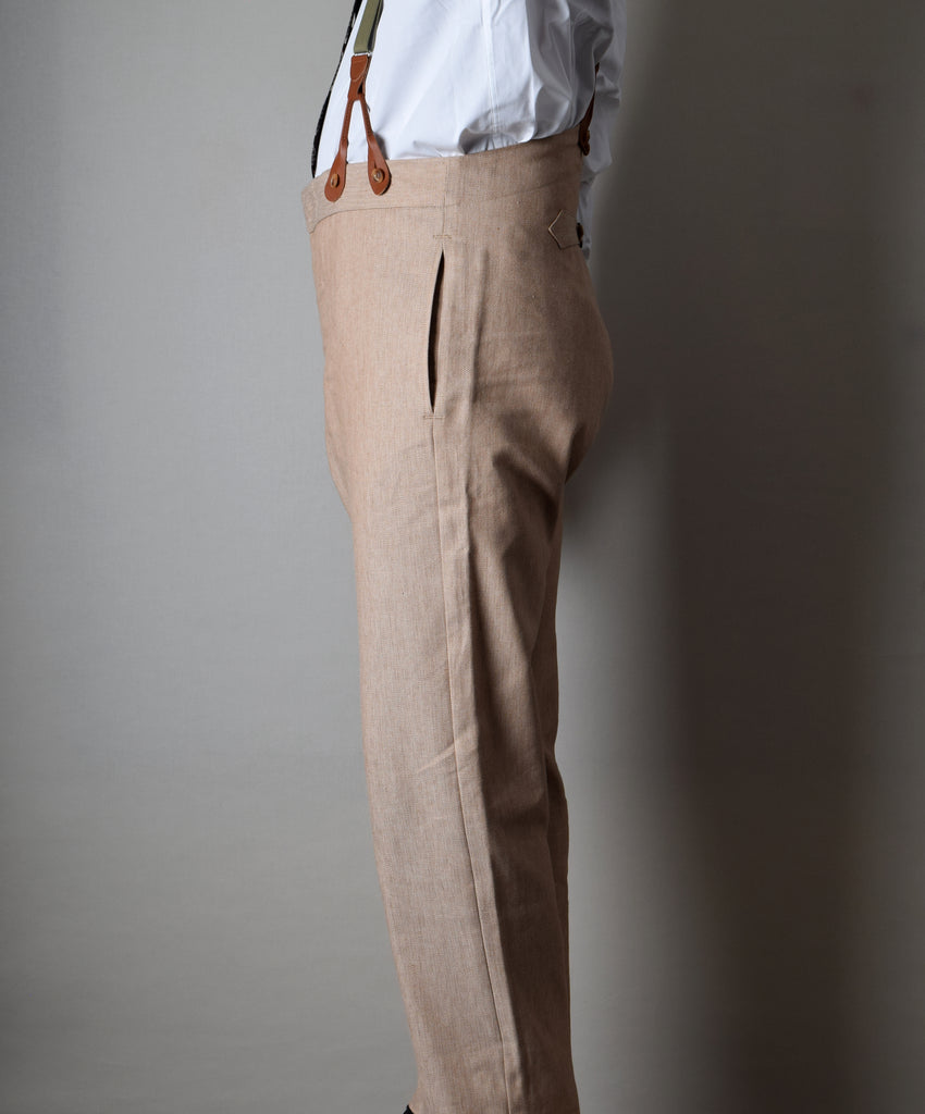 Cotton/Linen Biscuit Fishtail Back Trousers (TR450) - Side