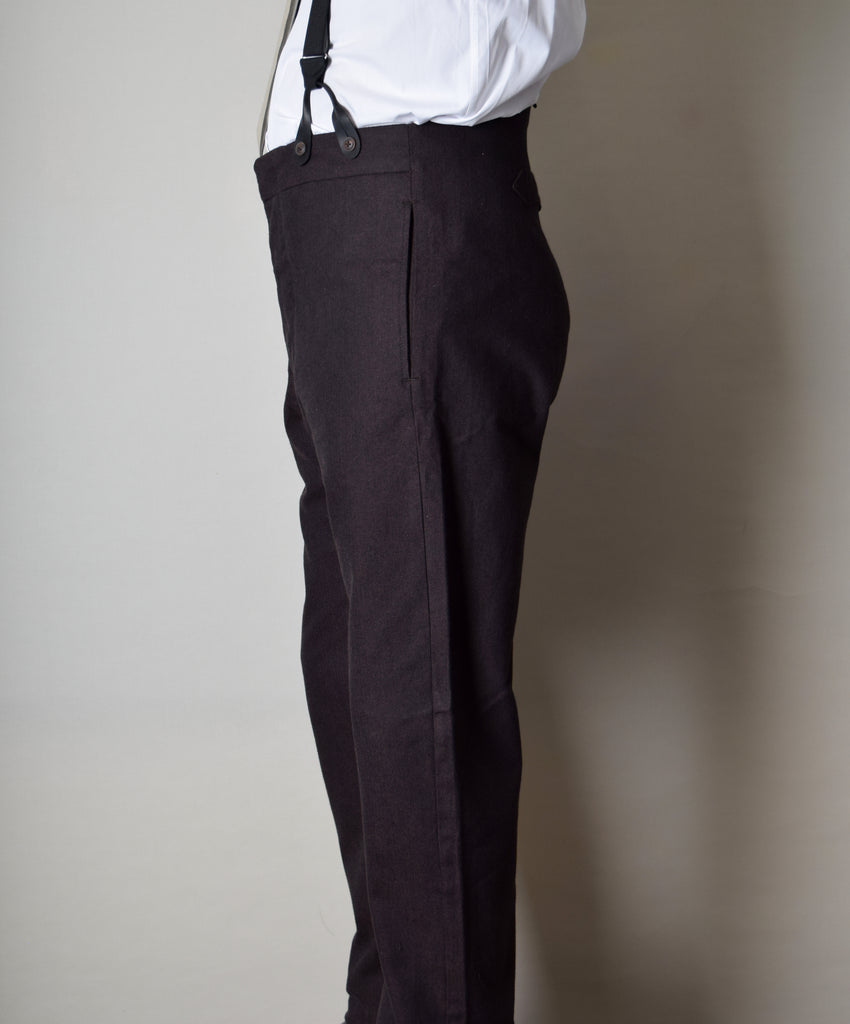 Dark Brown Brushed Cotton Herringbone Fishtail Back Trousers (TR420) - Side