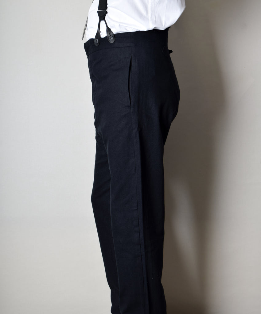 Ebony Black Brushed Cotton Herringbone Fishtail Back Trousers (TR350) - Side