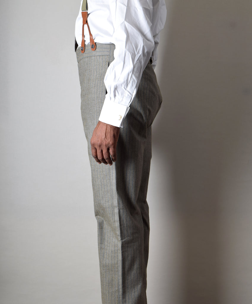 Olive/Blue Stripe Fishtail Back Trousers (TR305) - Side