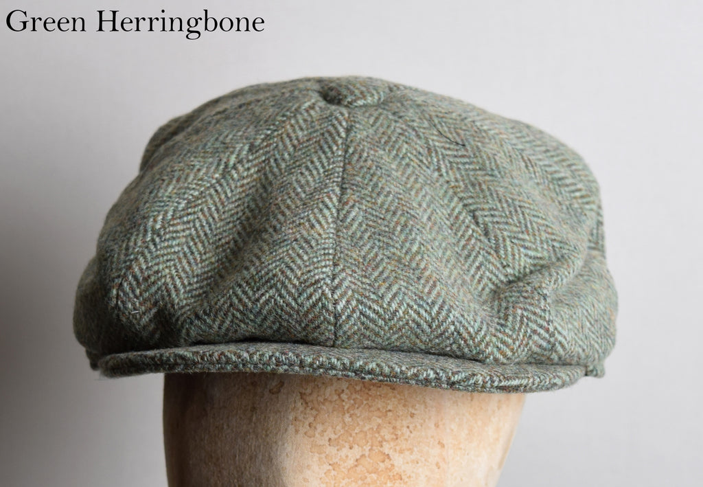 Traditional Eight Piece Cap (HA153) - Green Herringbone