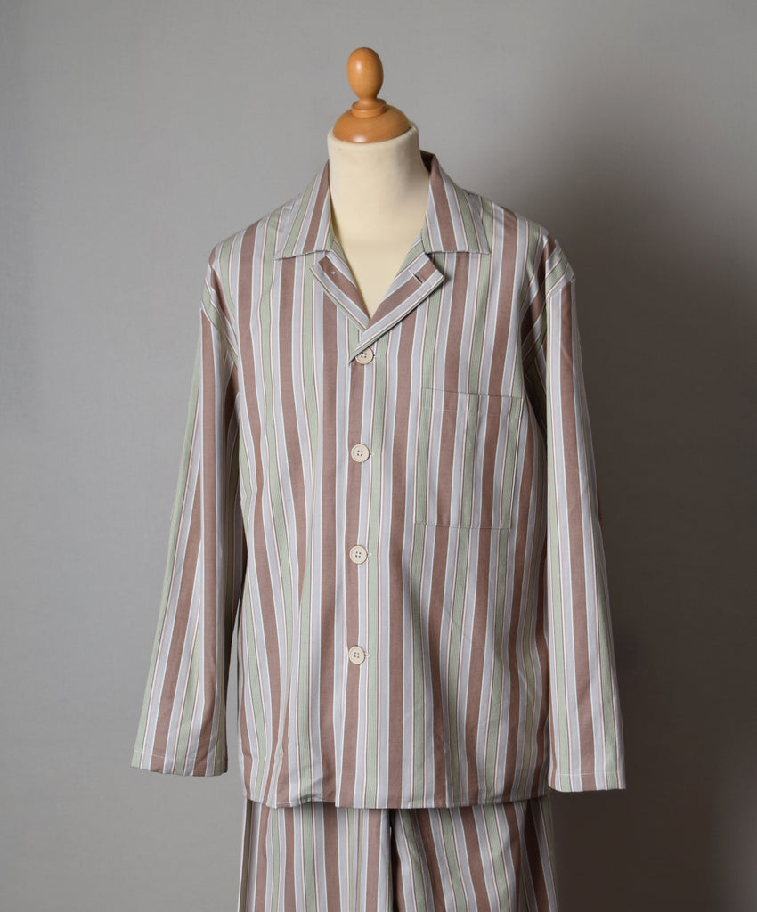 Traditional Darcy Clothing Branded Cotton Stripe Pyjamas (NW480) - Green Brown