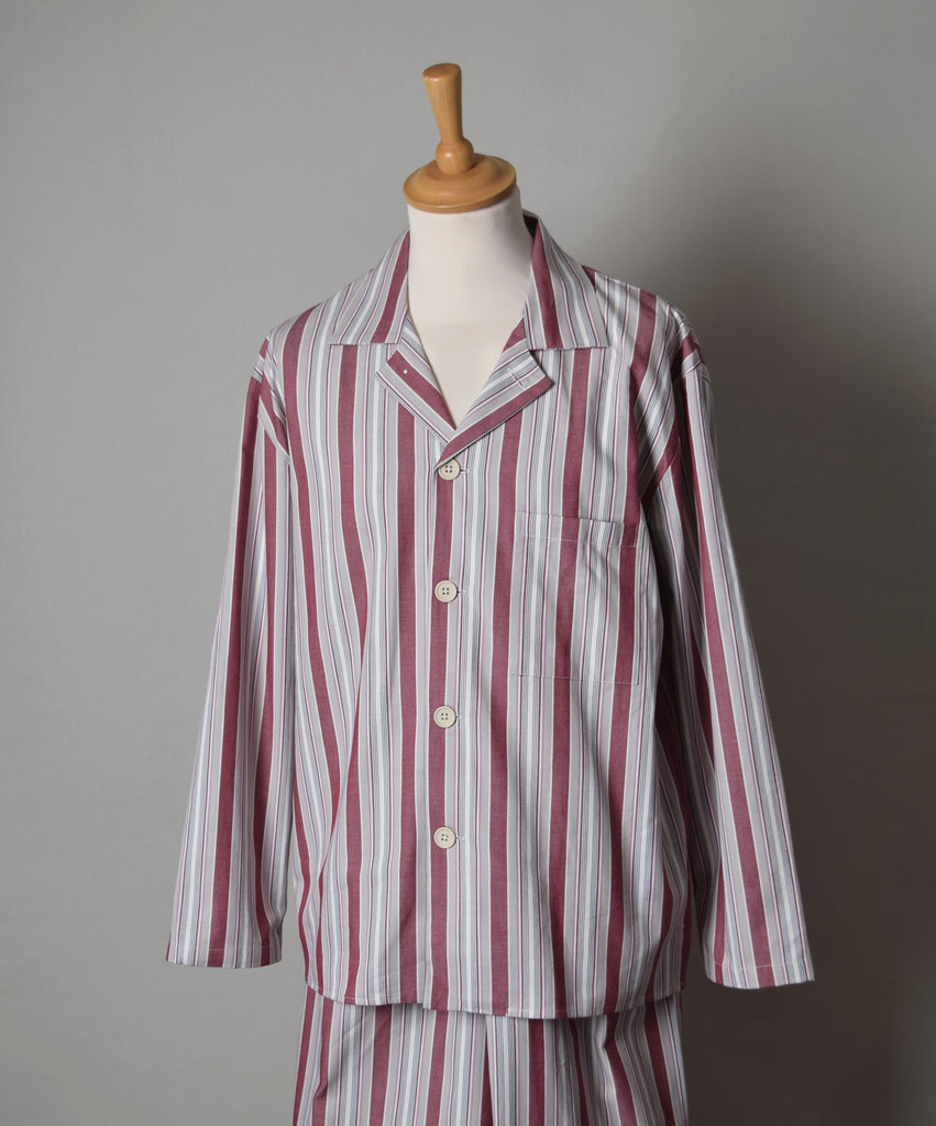 Traditional Darcy Clothing Branded Cotton Stripe Pyjamas (NW480) - Wine Grey