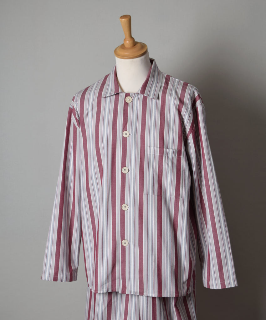 Traditional Darcy Clothing Branded Cotton Stripe Pyjamas (NW480) - Wine Grey