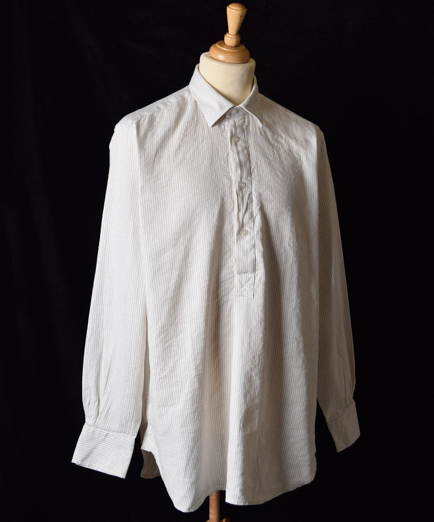 Linen / Cotton Stripe Grandad Work Shirt - Collar Attached (SH2210NP)