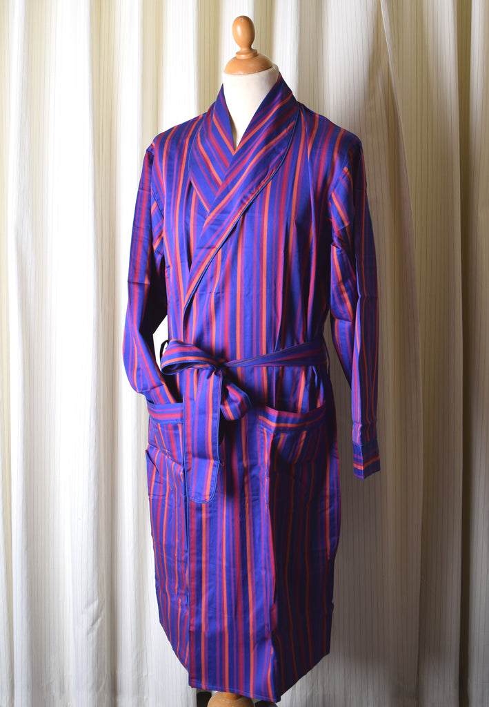 Traditional Cotton Striped Dressing Gown (NW435) - Blue Flame