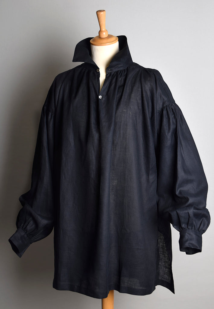 Square Cut Black Linen C18th Period Shirt (SH119)