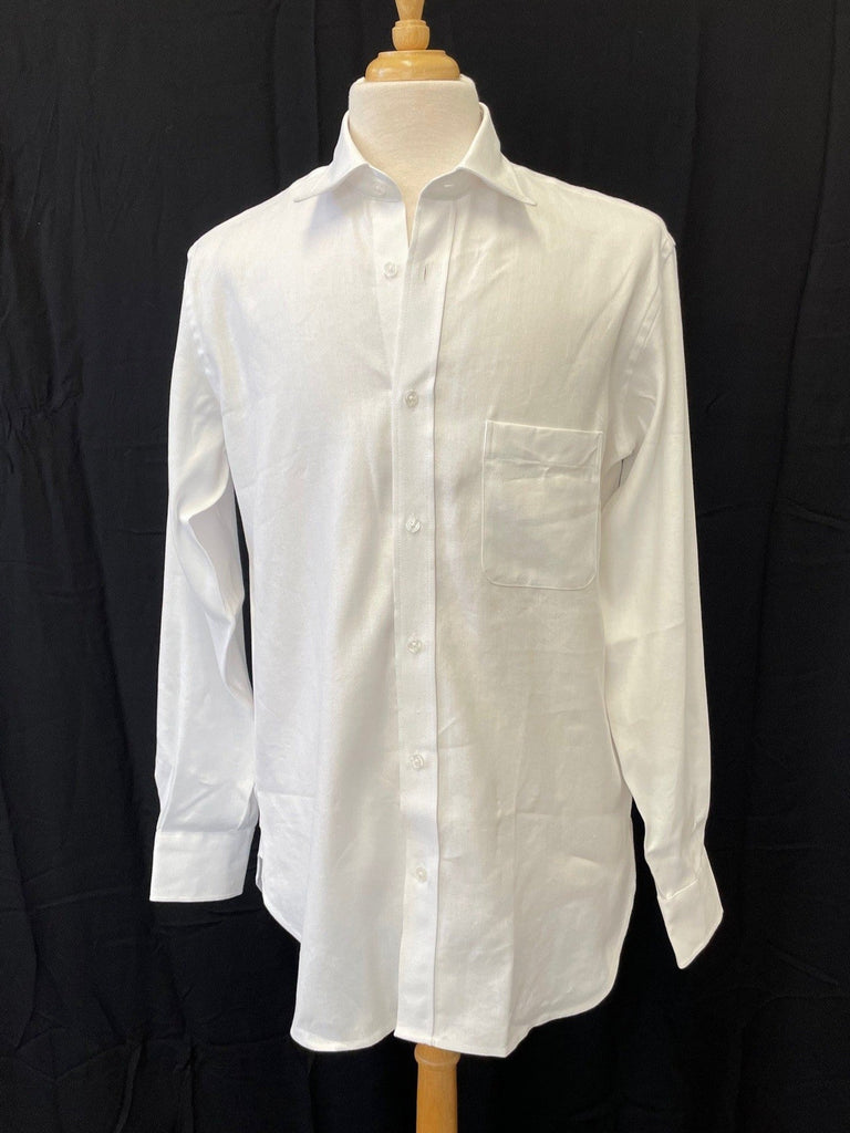 White Linen / Cotton Herringbone Shirt Fully Button Through - Classic Collar (SH2211FP)