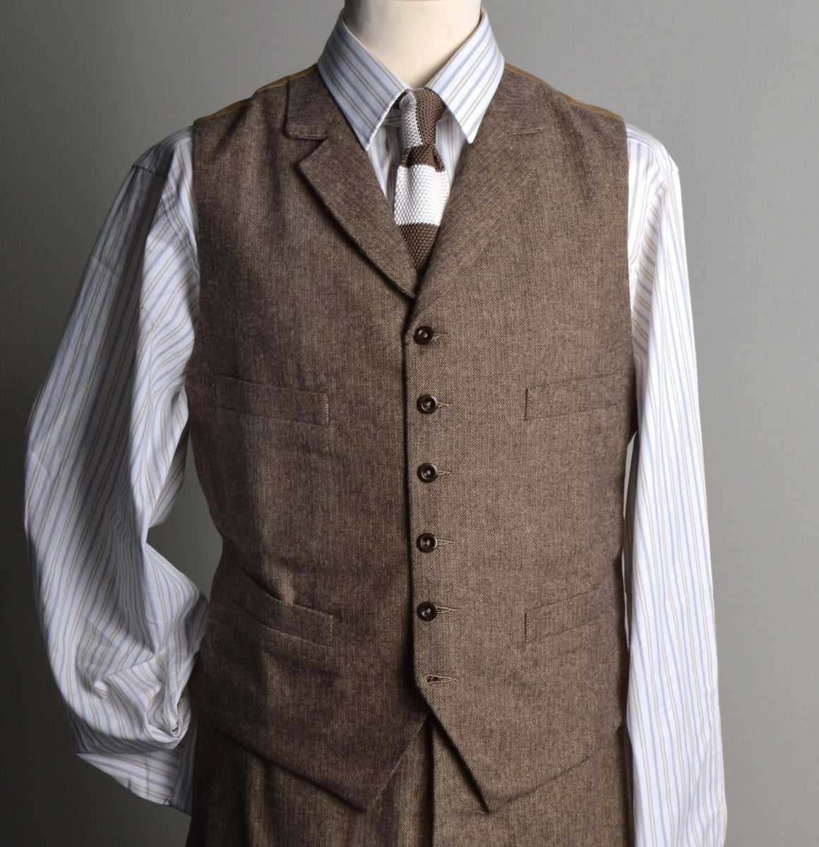 Brown Brushed Cotton Herringbone Waistcoat (WC400) - Darcy Clothing